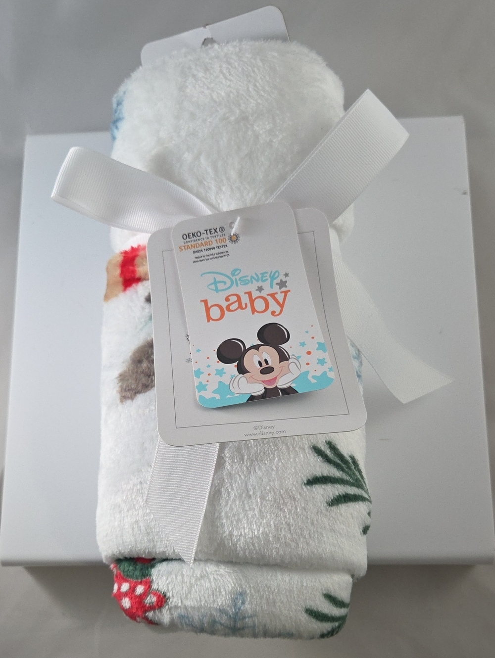 Disney Baby Plush White Pajama Blanket with Colorful Holiday Prints